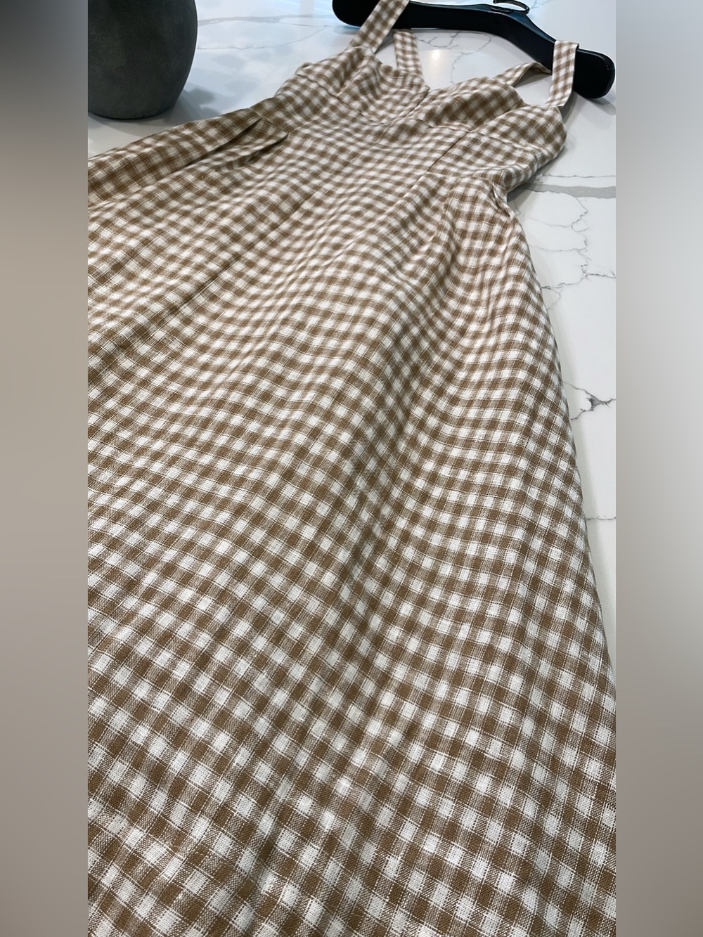 NEW Reformation Roma Midi Linen Dress Dunes Check Gingham Tan White Size 4 - Picture 8 of 15